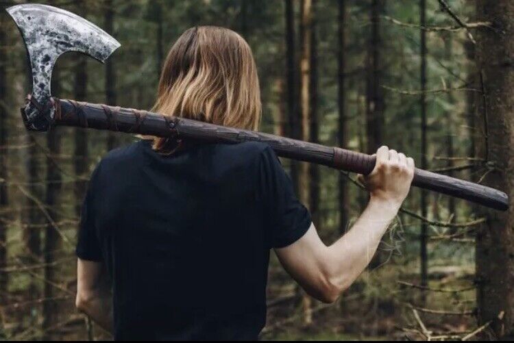 Handcrafted Viking Battle Axe with Premium 1095 Steel Blade & Leather-Wrapped Rosewood Handle - Korvel