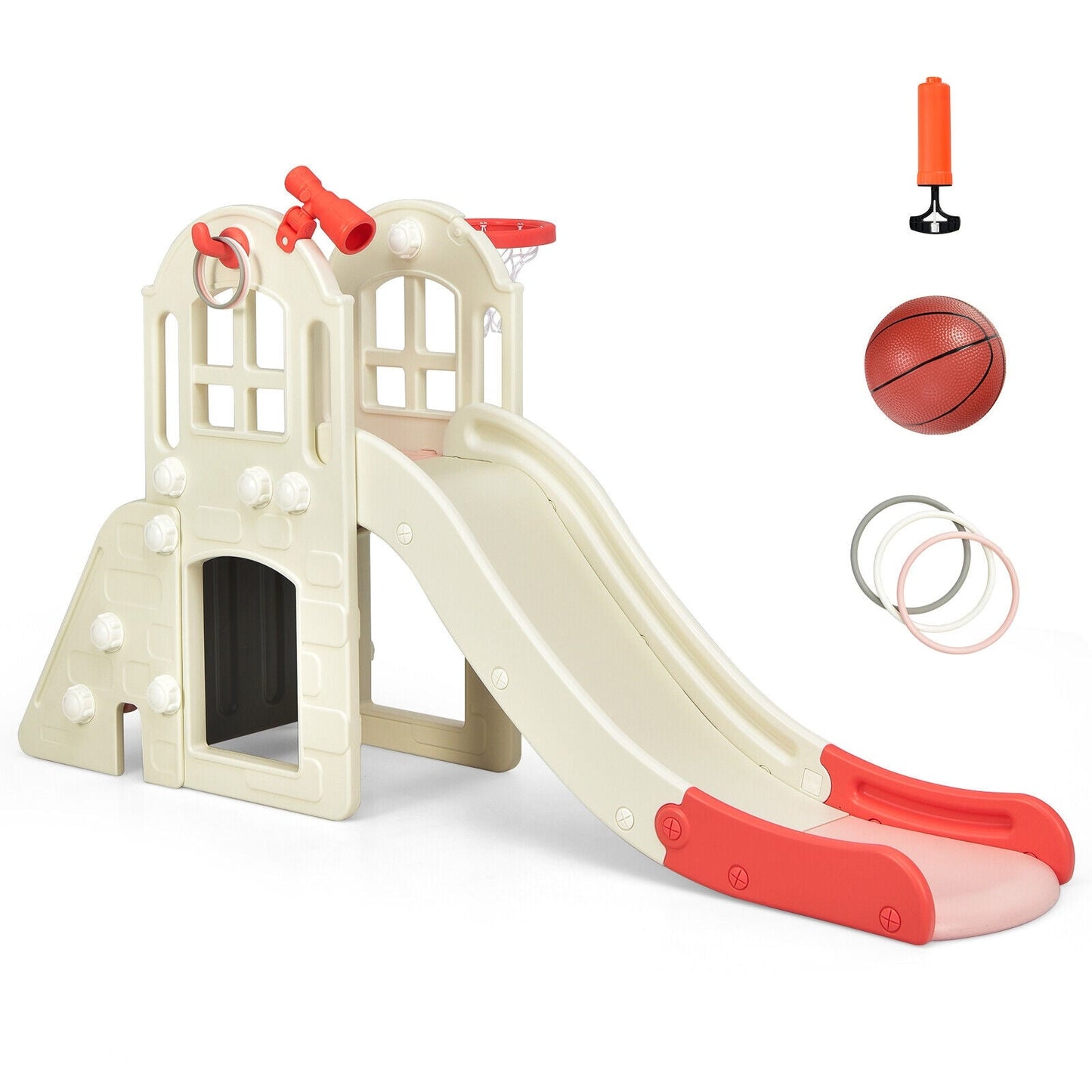 6-In-1 Large Slide Playset with Basketball Hoop - Pink