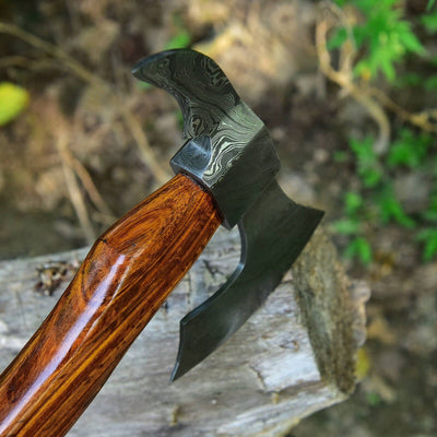 Exquisite 17-Inch Handmade Damascus Steel Tomahawk Axe with Rosewood Grip by KBS Knives - Korvel