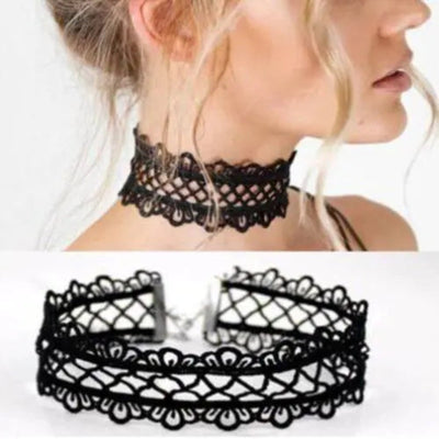 Collar de Cadena de Encaje Negro Elegante para Mujeres