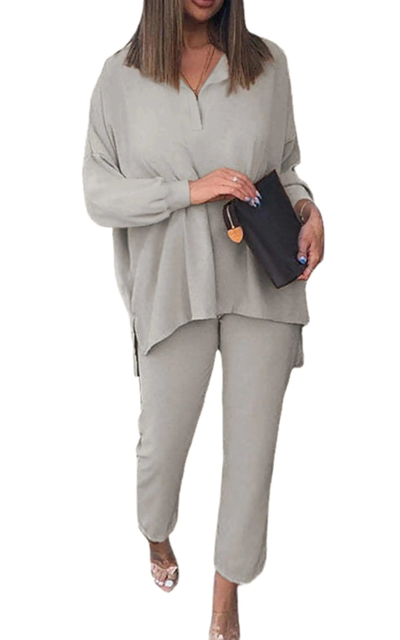 Ensemble de Loungewear Oversized pour Femmes AGSEEM - Gris Clair