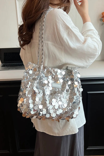 Sequin Braided Strap Shoulder Bag - Korvel