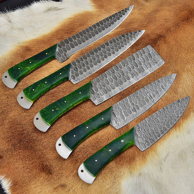 Artisan Crafted Damascus Steel Knife Set - 5 Essential Pieces - Korvel