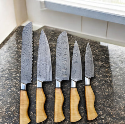 Exquisite 5-Piece Custom Handmade Damascus Steel Knife Collection - Korvel