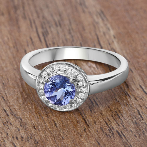 1.05 Carat Genuine Tanzanite and White Topaz Sterling Silver Ring