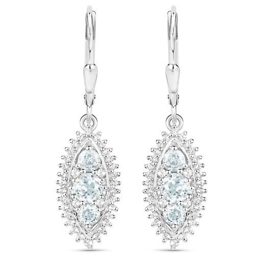 Conjunto de joyería de topacio azul y blanco genuino de 4.50 quilates en plata de ley