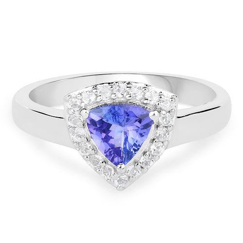 Anillo de Plata Esterlina con Tanzanita y Topacio Blanco de 1.02 Quilates