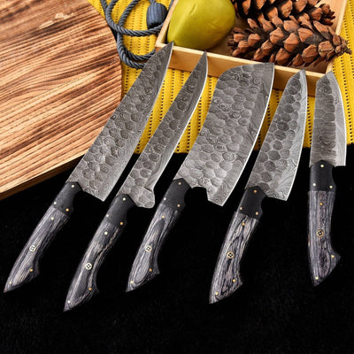 Artisan Crafted Damascus Knife Collection with Leather Roll - Korvel