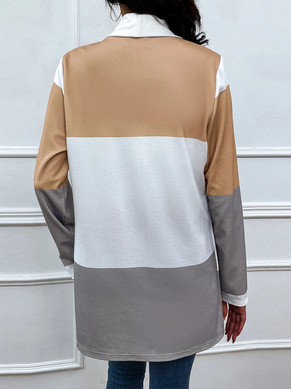 Shiny Color Block Open Front Cardigan - Korvel