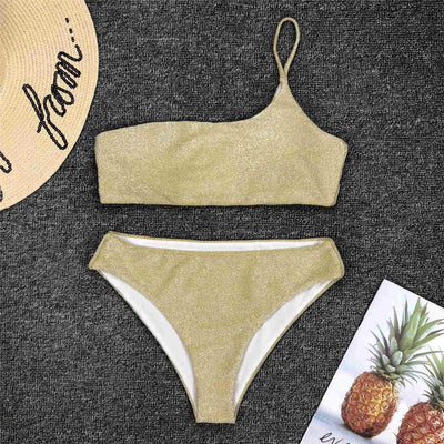 Shiny Glitter High Waist Bikini Set for Women