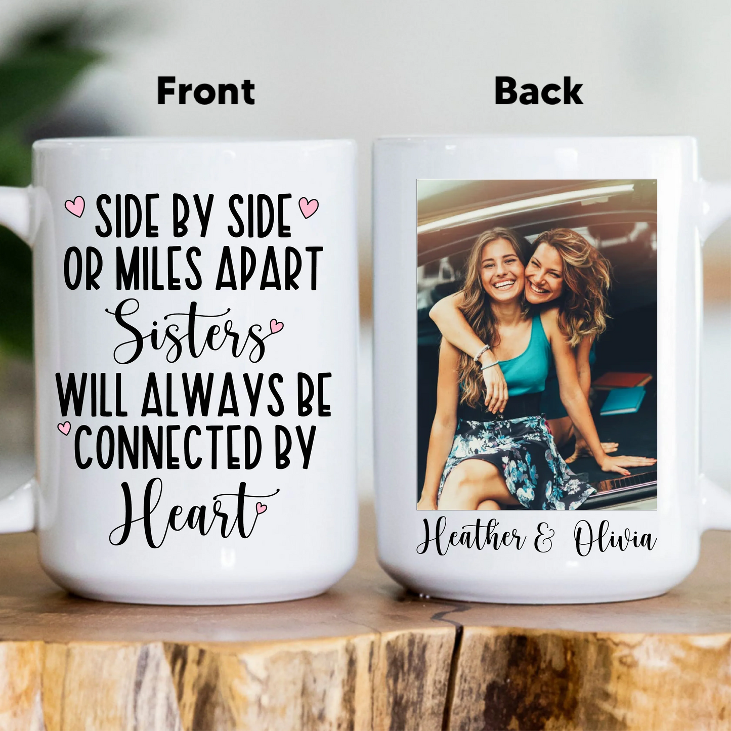 Sisters Custom Mug - Side By Side Or Miles Apart