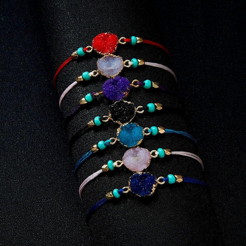 Colorful Stone Charm Bracelet with Adjustable String