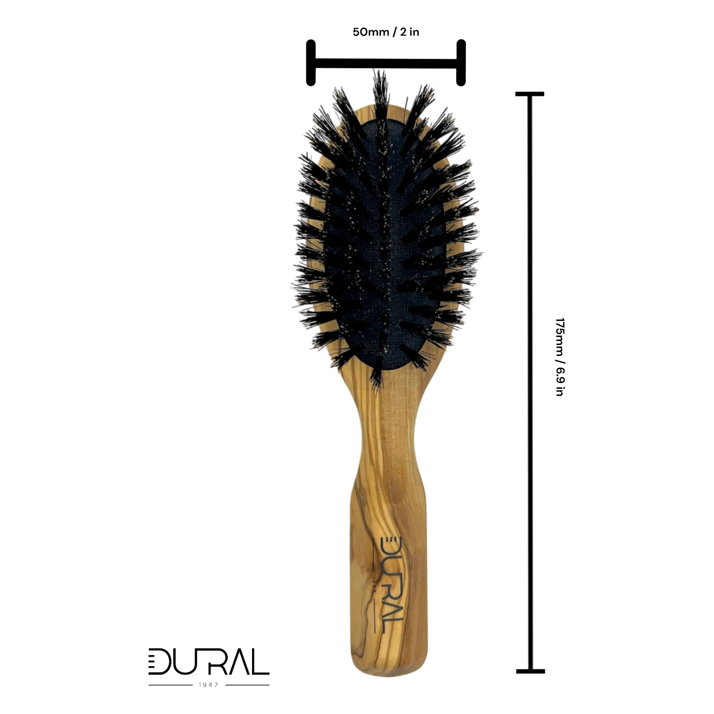 Dural Olive Wood Rubber Cushion Hair Brush with Boar Bristles