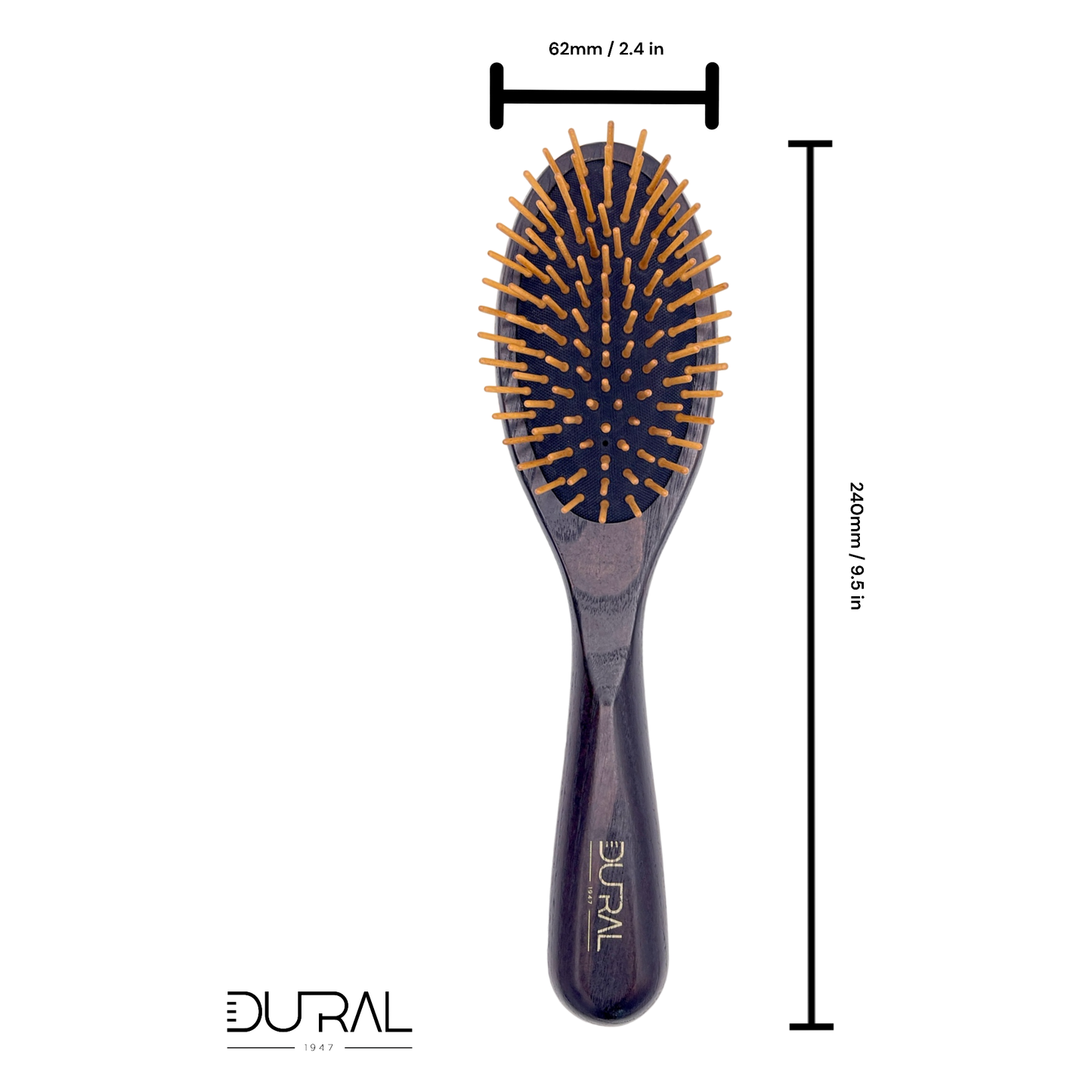 Brosse à cheveux en bois d'orme avec épingles en bois