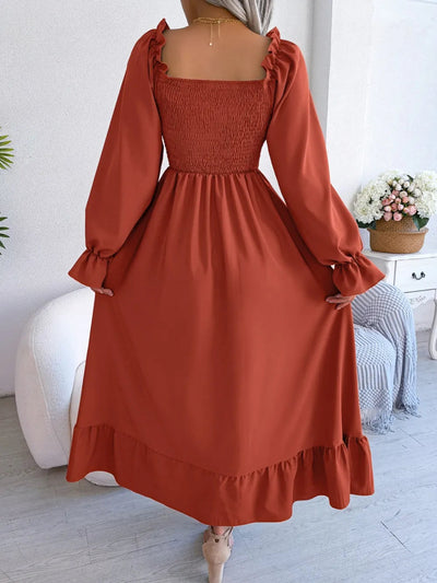 Smocked Square Neck Flounce Sleeve Dress - Korvel