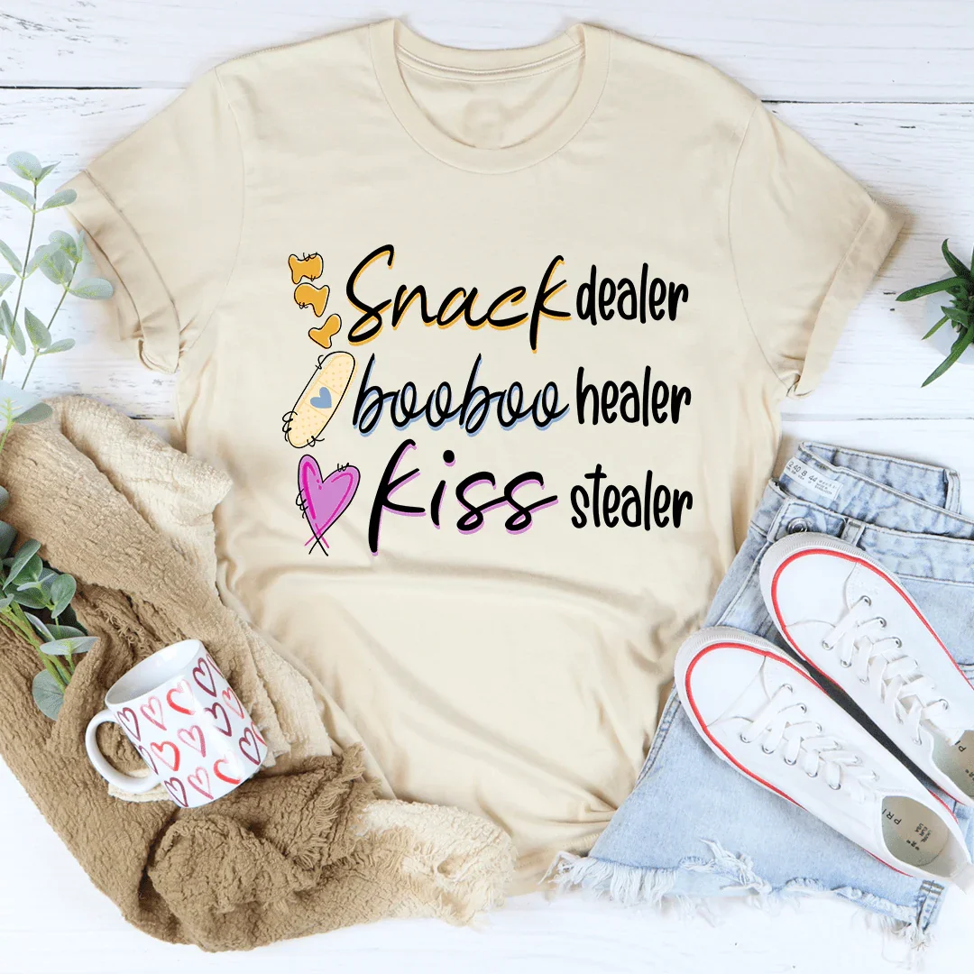Camiseta del comerciante de bocadillos, el sanador Booboo y el ladrón de besos