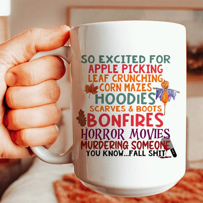 So Excited For Apple Picking Leaf Crunching Corn Mazes Ceramic Mug 15 oz - Korvel