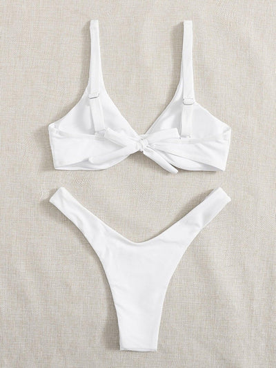 Chic Solid Color High Cut Padded Bikini Set for Women - Korvel