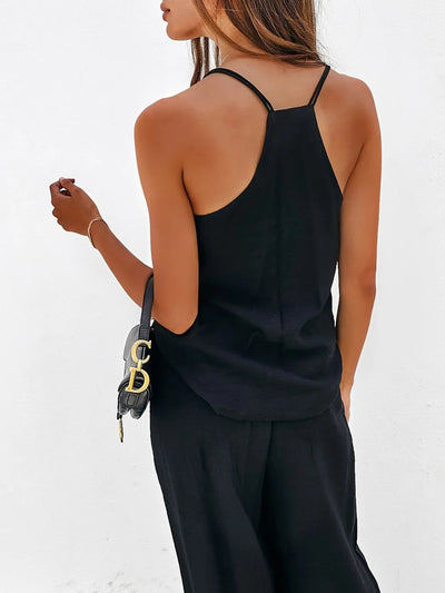 Spaghetti Strap Cami and Wide Leg Pants Set - Korvel