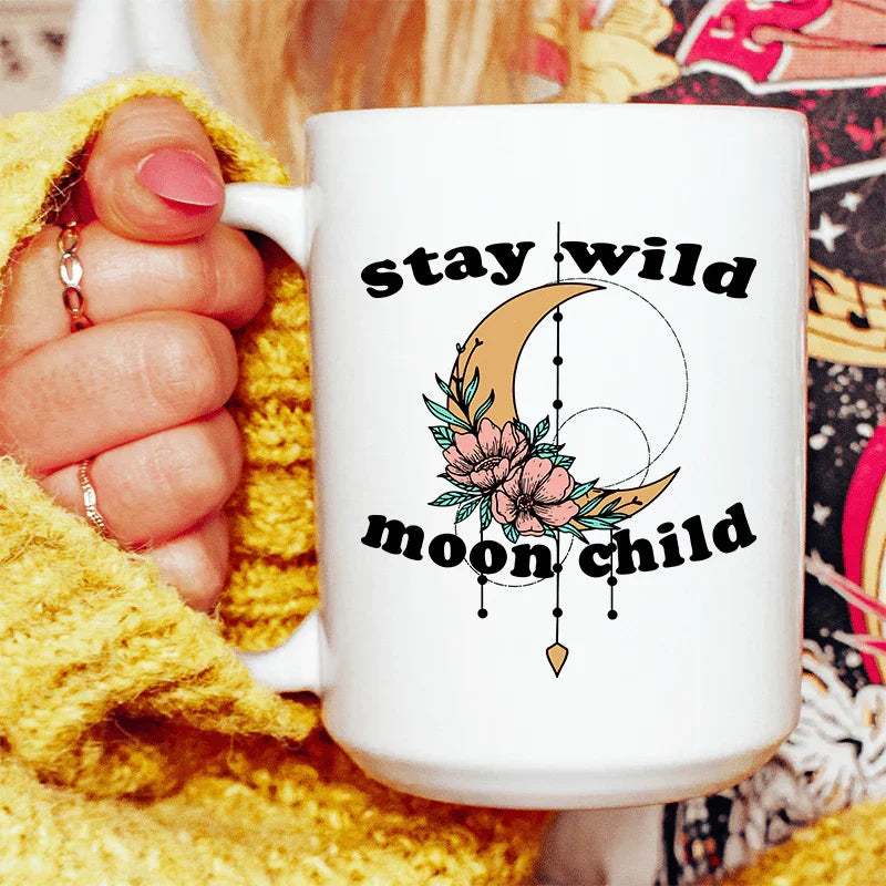 Stay Wild Moon Child Boho Ceramic Mug - 15 oz