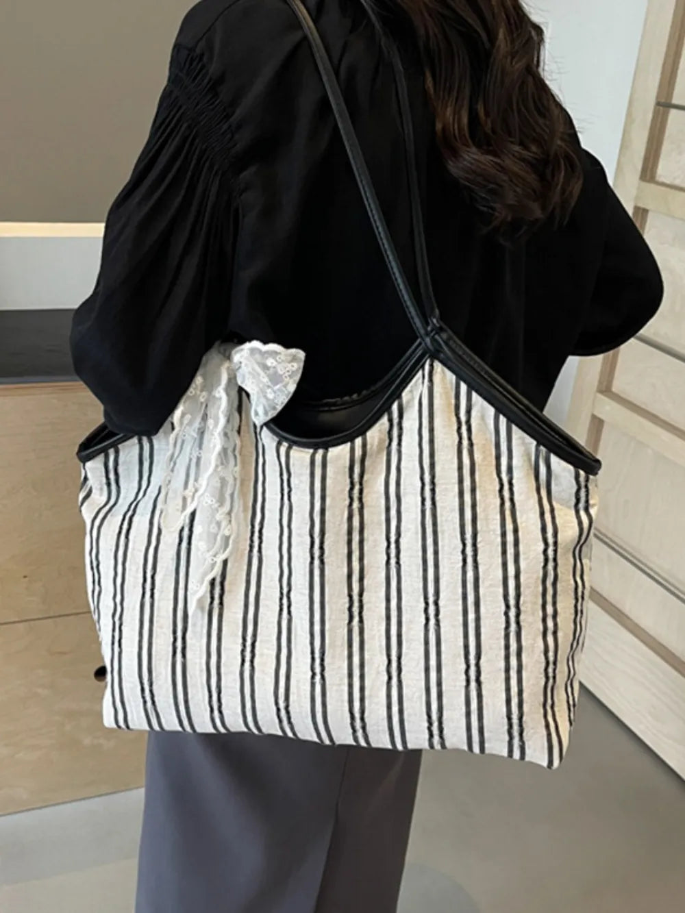 Striped Canvas Tote Bag - Korvel