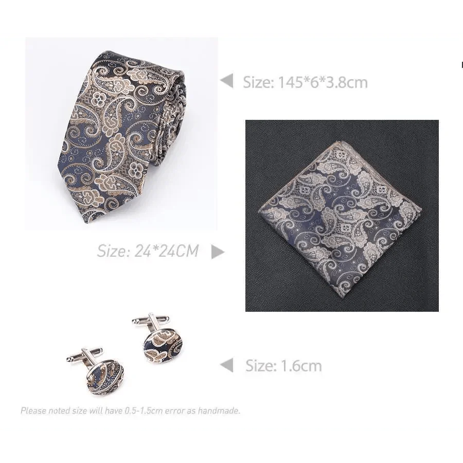 Ensemble de cravate en soie élégante avec pochette et boutons de manchette