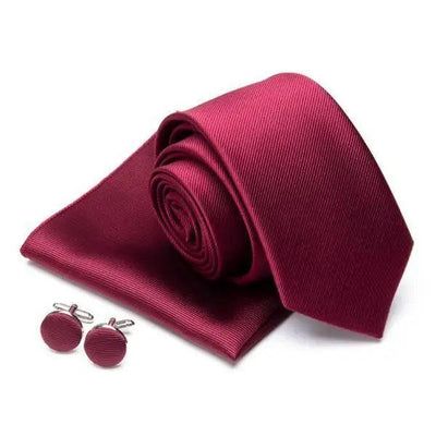 Elegant Silk Necktie Set with Pocket Square & Cufflinks