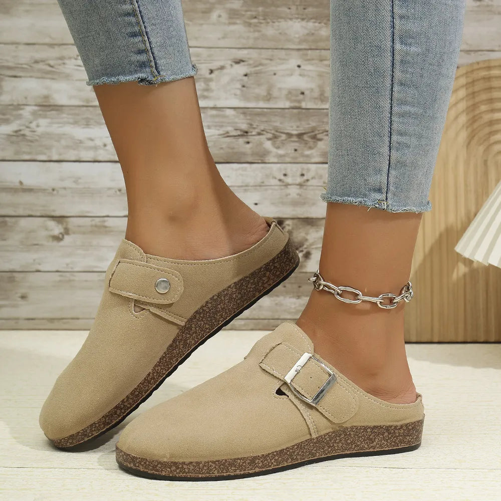Suede Round Toe Buckle Slip-Ons - Korvel