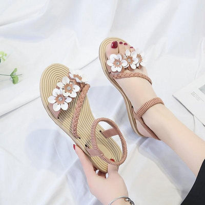 STEVVEX Women's Floral Ankle Strap Flat Sandals