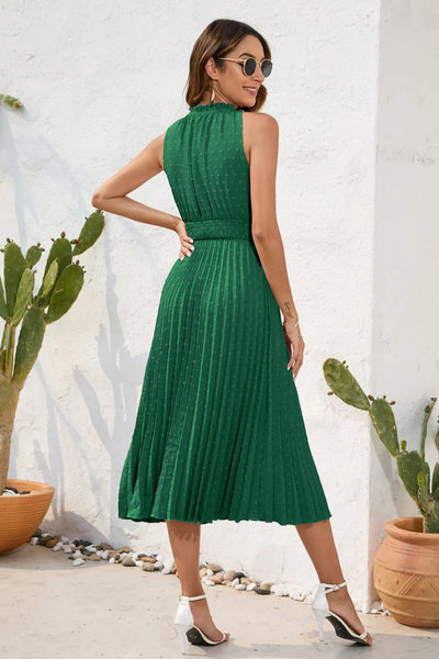 Swiss Dot Tie Neck Sleeveless Dress - Korvel