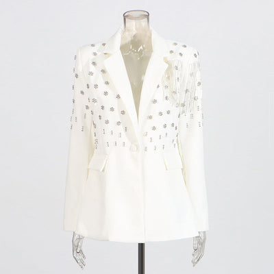 Veste de costume unie élégante avec design à franges pour femmes