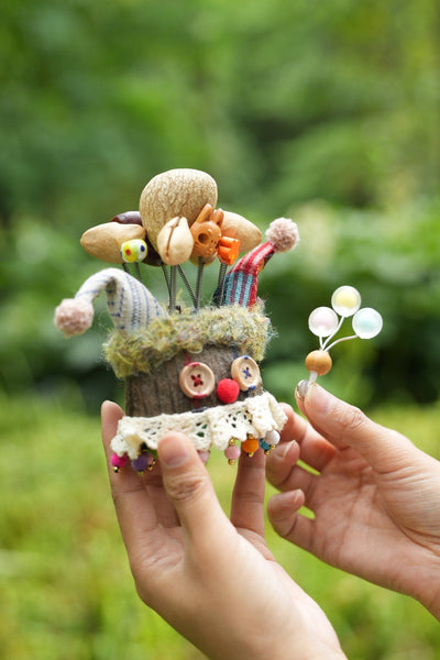 The Happy Jester - Nut Shell Clown Doll with Balloons & Fox Mask