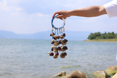 The Indigo Rain - Shibori Wrapped Ring & Cascading Shell Wind Chime