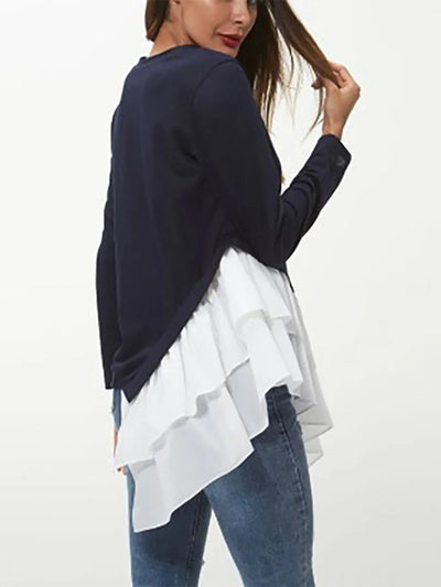 Camiseta de Manga Larga con Cuello Redondo y Contraste en Capas