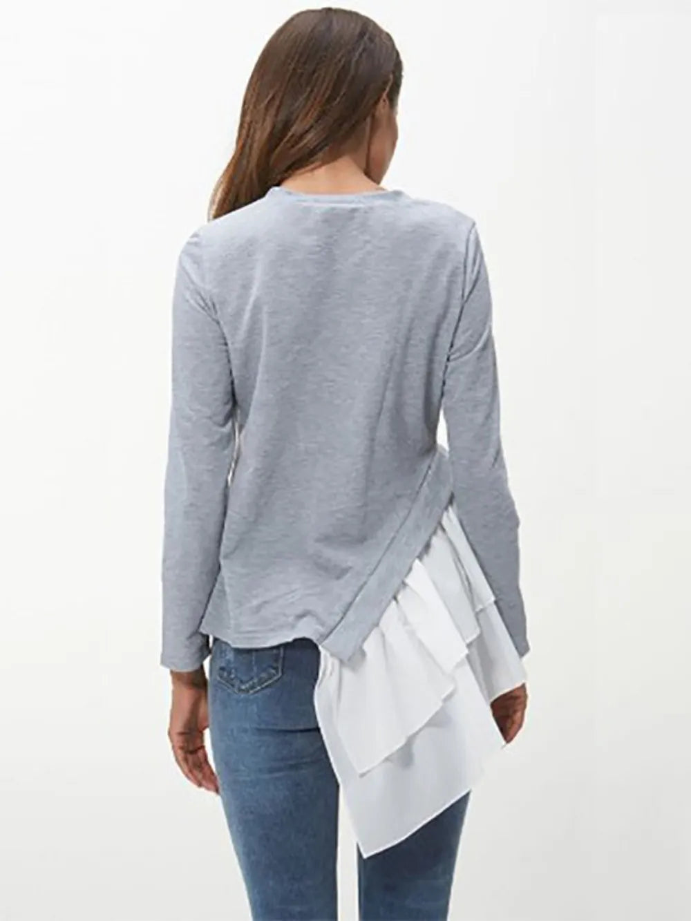 Camiseta de Manga Larga con Cuello Redondo y Contraste en Capas