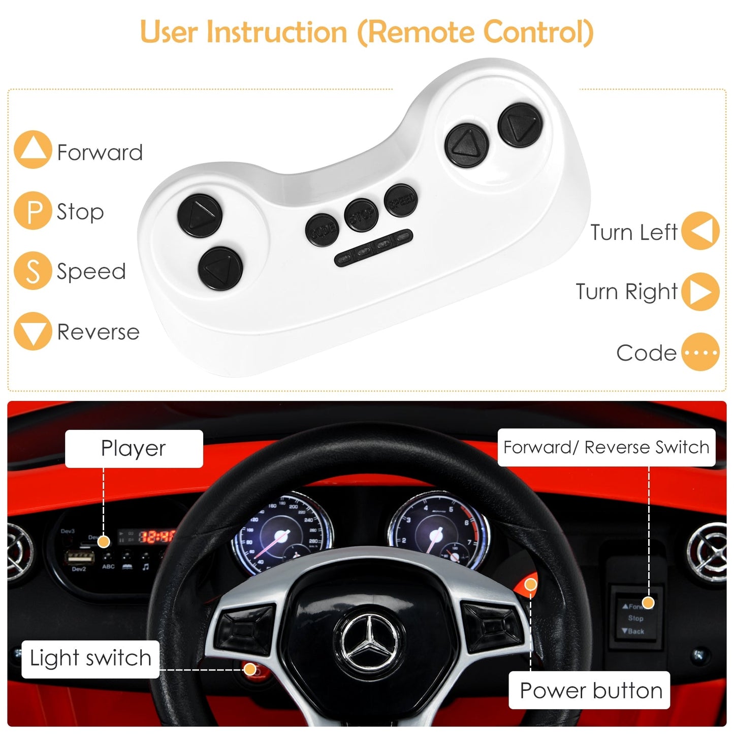 Voiture électrique pour enfants 12V avec télécommande - Rouge