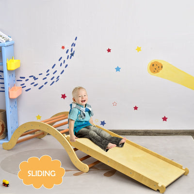 3-in-1 Kids Wooden Arch Triangle Rocker Climber Set