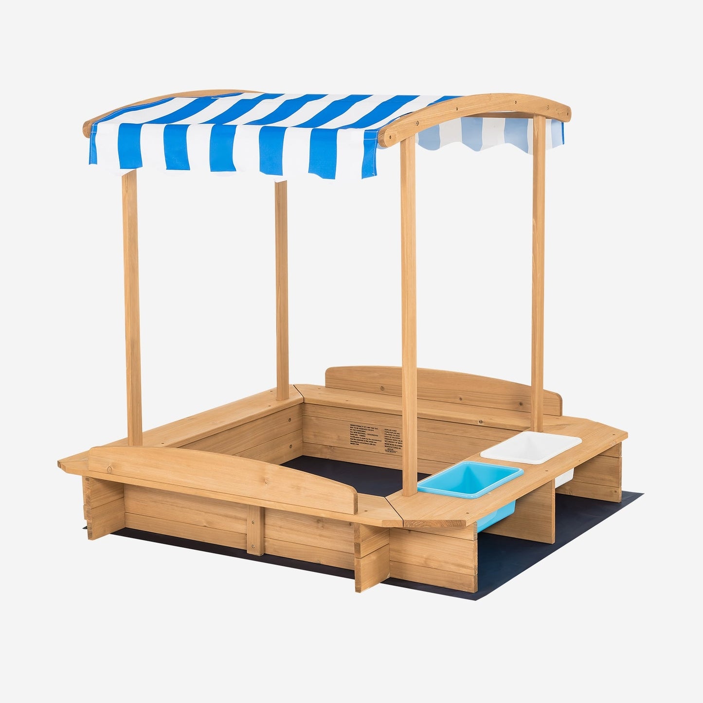 Caja de arena de madera para niños con toldo a rayas