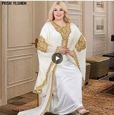 Elegant Two-Piece Gold Embroidered Kaftan Abaya Set