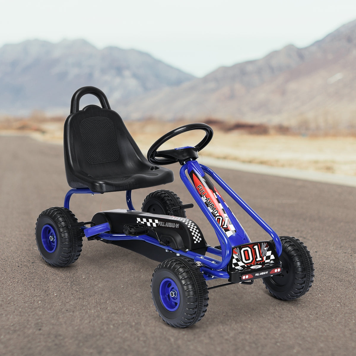 4 Wheel Pedal Powered Ride On with Adjustable Seat - Blue