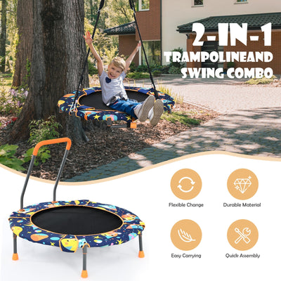 Ensemble balançoire et trampoline convertible avec main courante rembourrée