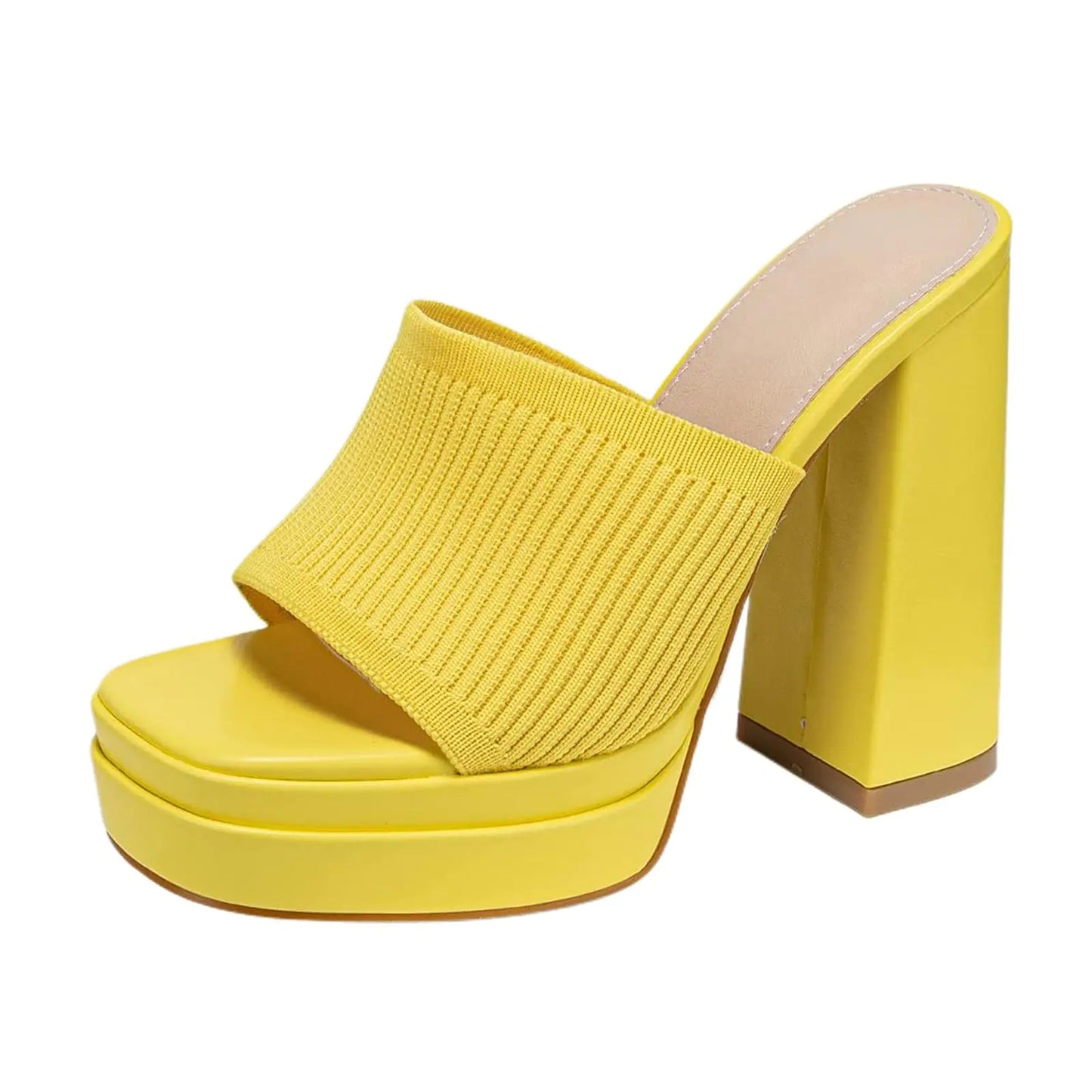 Sandales à talons épais en tricot extensible pour femmes