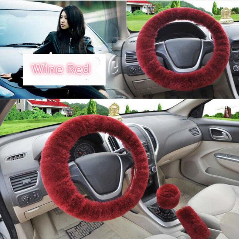 Chic Plush Fur Steering Wheel Cover Set - Cozy & Stylish Car Accessory - Korvel