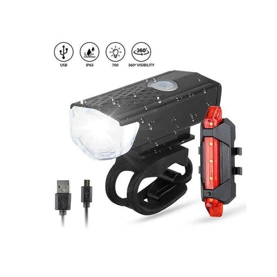 Powerful USB Rechargeable 3-Mode Bicycle Headlight & Tail Light Set - 300 Lumen Waterproof LED - Korvel