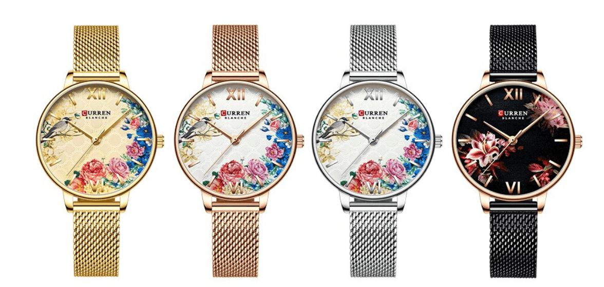 Montre Élégante pour Femme avec Motifs de Découpage Floral