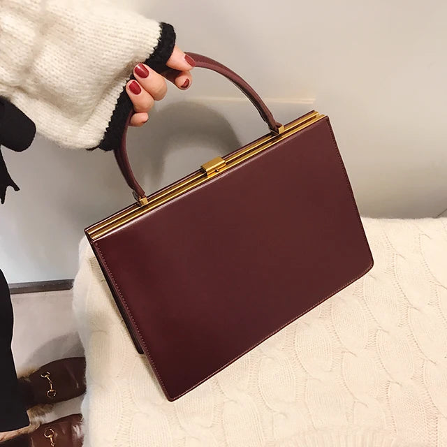Vintage Big Clip Women Handbags Designer Casual Female Large Capacity Tote Luxury Pu Leather Handbag Ladies Fashion Purses - Korvel