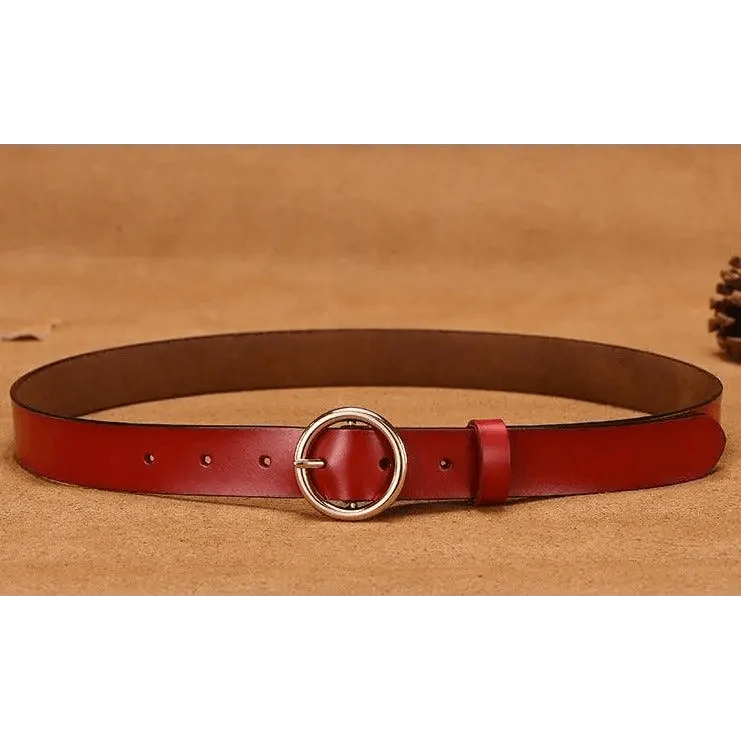 Ceinture en cuir vintage à boucle ronde pour femmes - 105CM