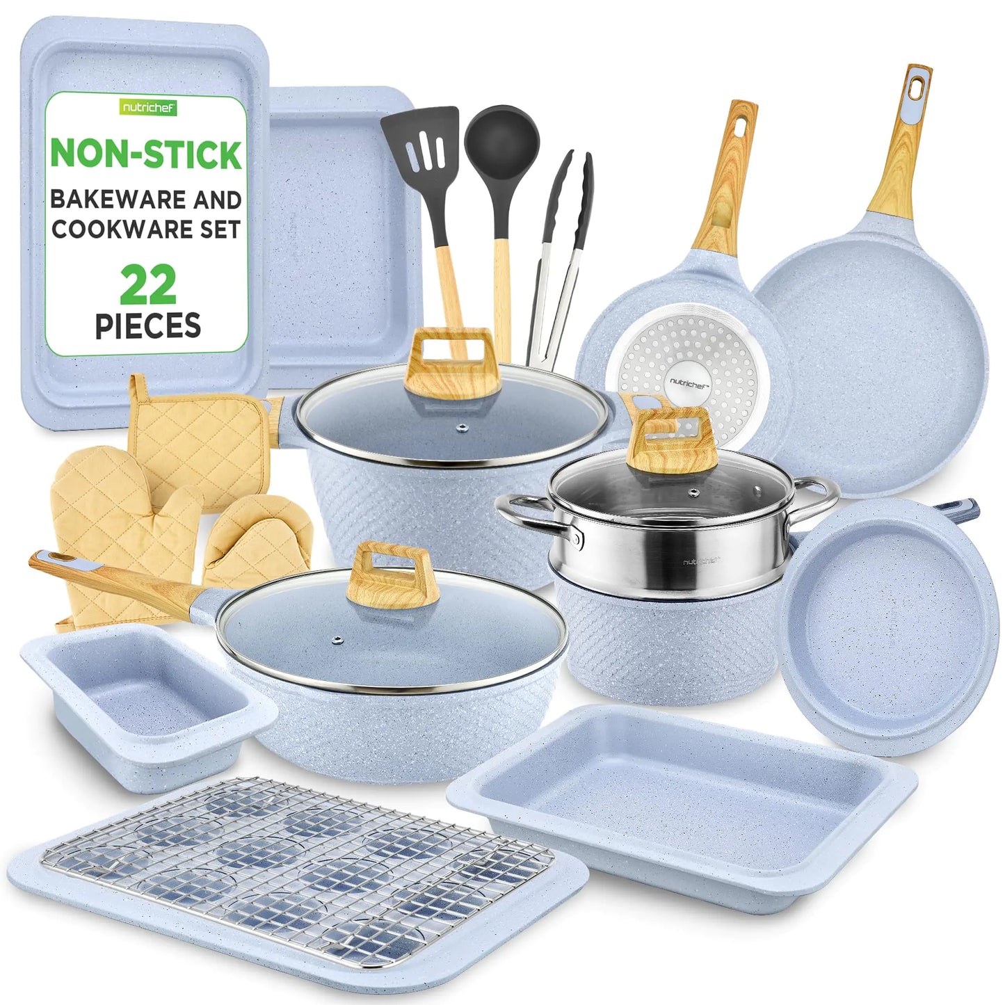 Juego de utensilios de cocina y repostería Nutrichef de 22 piezas - Mármol gris luna