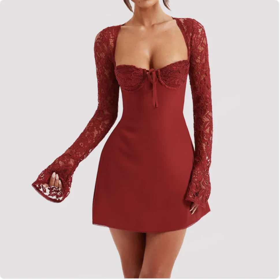 Elegant Women's Lace Corset Long Sleeve Dress