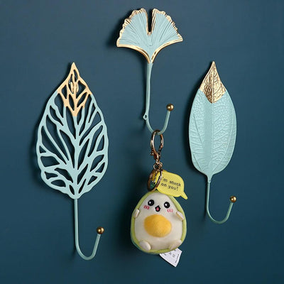 Decorative Wall Coat Rack with Leaf Design - Iron Hooks